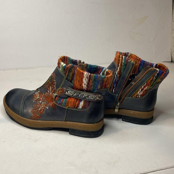Socofy Bohemian Colorful Embroidered side zipper Ankle Boots size 39 - Picture 3 of 6
